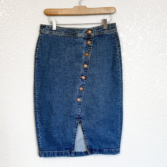Madewell Denim Button-Front Midi Skirt Size 28 Polished Casual Modern Heritage - Picture 1 of 7